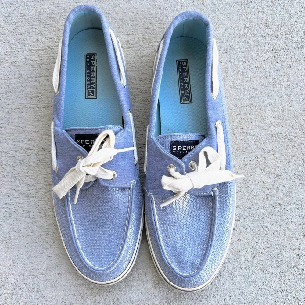 Sperry Bahama Blue Jersey Sequin Boat Shoes Women’s 10M